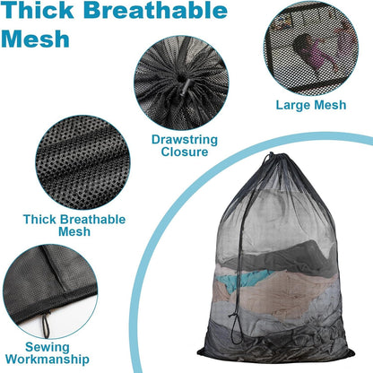 2 Pack Mesh Laundry Bags, 23 x 34 Inches Heavy Duty Mesh Laundry Bag, Large Laundry Drawstring Bag for College, Dorm, Travel, Family and Apartment Dwellers (white)
