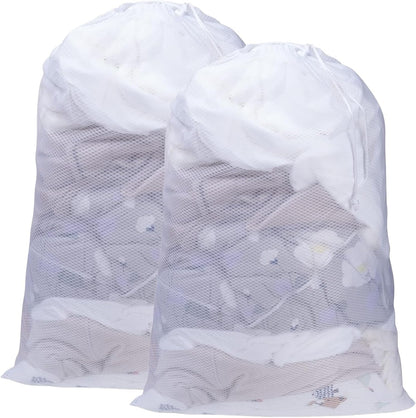 2 Pack Mesh Laundry Bags, 23 x 34 Inches Heavy Duty Mesh Laundry Bag, Large Laundry Drawstring Bag for College, Dorm, Travel, Family and Apartment Dwellers (white)