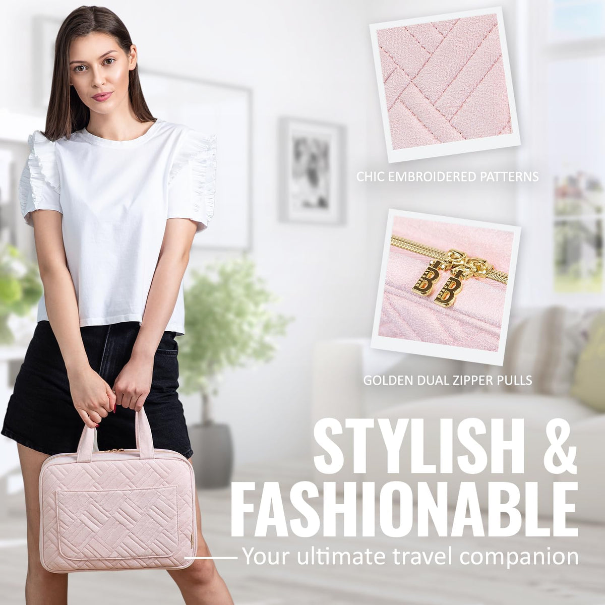 Hanging Travel Toiletry Bag for Women, Makeup Bag, Bathroom & Shower Organizer Kit for Accessories, Cosmetics, Travel Essentials