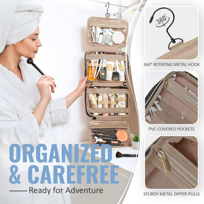 Hanging Travel Toiletry Bag for Women, Makeup Bag, Bathroom & Shower Organizer Kit for Accessories, Cosmetics, Travel Essentials