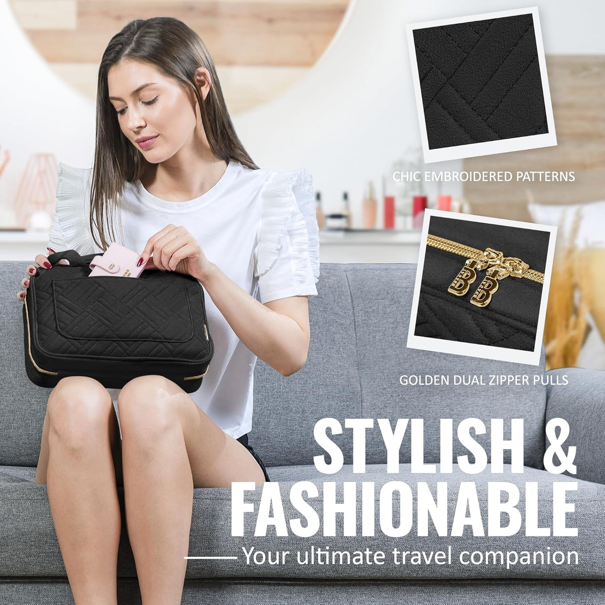 Hanging Travel Toiletry Bag for Women, Makeup Bag, Bathroom & Shower Organizer Kit for Accessories, Cosmetics, Travel Essentials