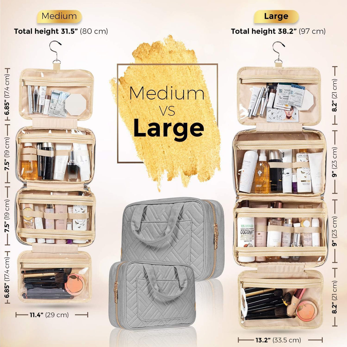 Hanging Travel Toiletry Bag for Women, Makeup Bag, Bathroom & Shower Organizer Kit for Accessories, Cosmetics, Travel Essentials