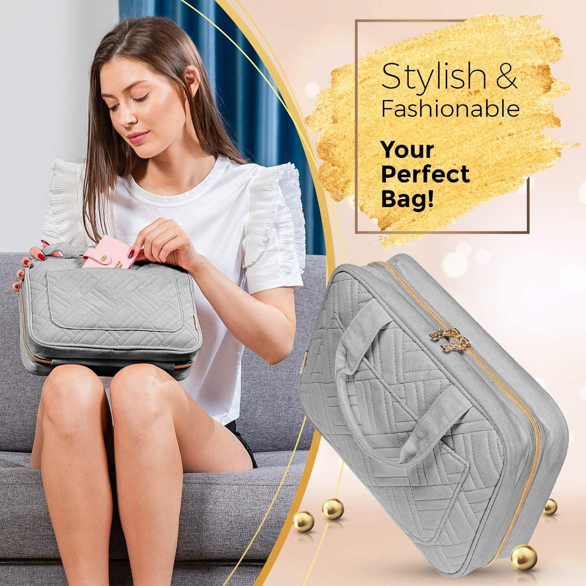 Hanging Travel Toiletry Bag for Women, Makeup Bag, Bathroom & Shower Organizer Kit for Accessories, Cosmetics, Travel Essentials