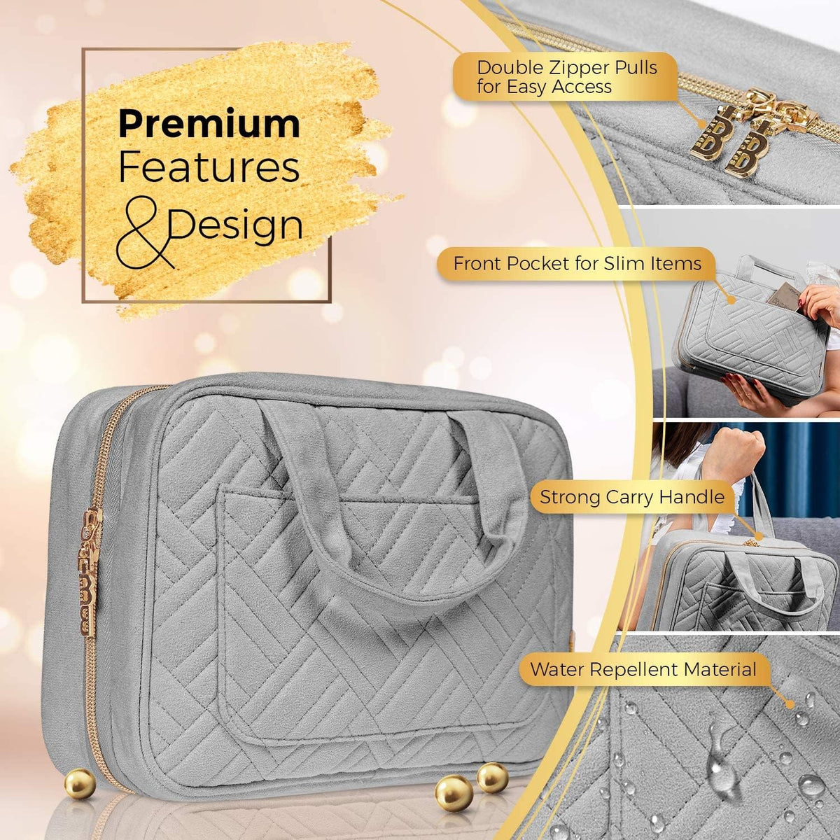 Hanging Travel Toiletry Bag for Women, Makeup Bag, Bathroom & Shower Organizer Kit for Accessories, Cosmetics, Travel Essentials