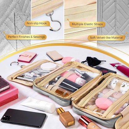 Hanging Travel Toiletry Bag for Women, Makeup Bag, Bathroom & Shower Organizer Kit for Accessories, Cosmetics, Travel Essentials