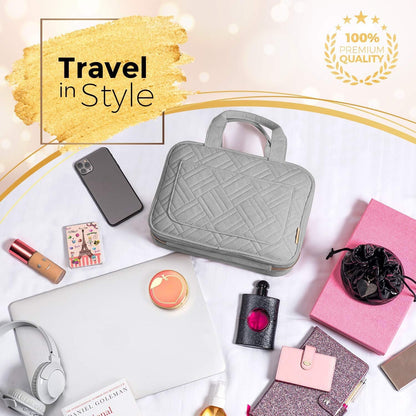 Hanging Travel Toiletry Bag for Women, Makeup Bag, Bathroom & Shower Organizer Kit for Accessories, Cosmetics, Travel Essentials