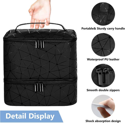 Nail Polish Organizer Holds 35 Bottles & Nail Lamp, Nail Organizers and Storage, Double Layer Nail Bag with Handle & Shoulder Strap for Travel, Nail Supplies Organizer for Manicure Kit (Black)
