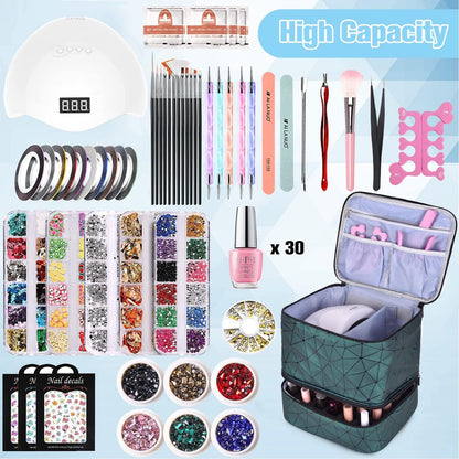 Nail Polish Organizer Holds 35 Bottles & Nail Lamp, Nail Organizers and Storage, Double Layer Nail Bag with Handle & Shoulder Strap for Travel, Nail Supplies Organizer for Manicure Kit (Black)