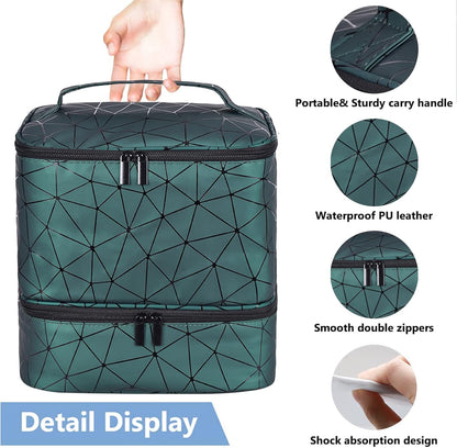 Nail Polish Organizer Holds 35 Bottles & Nail Lamp, Nail Organizers and Storage, Double Layer Nail Bag with Handle & Shoulder Strap for Travel, Nail Supplies Organizer for Manicure Kit (Black)
