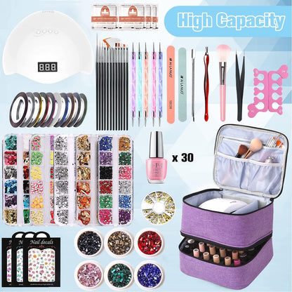 Nail Polish Organizer Holds 35 Bottles & Nail Lamp, Nail Organizers and Storage, Double Layer Nail Bag with Handle & Shoulder Strap for Travel, Nail Supplies Organizer for Manicure Kit (Black)