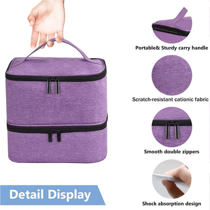Nail Polish Organizer Holds 35 Bottles & Nail Lamp, Nail Organizers and Storage, Double Layer Nail Bag with Handle & Shoulder Strap for Travel, Nail Supplies Organizer for Manicure Kit (Black)