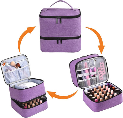 Nail Polish Organizer Holds 35 Bottles & Nail Lamp, Nail Organizers and Storage, Double Layer Nail Bag with Handle & Shoulder Strap for Travel, Nail Supplies Organizer for Manicure Kit (Black)