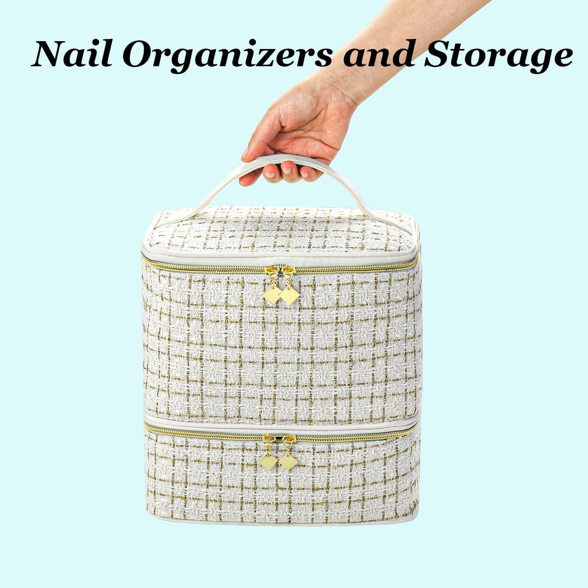 Nail Polish Organizer Holds 35 Bottles & Nail Lamp, Nail Organizers and Storage, Double Layer Nail Bag with Handle & Shoulder Strap for Travel, Nail Supplies Organizer for Manicure Kit (Black)