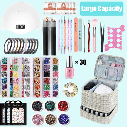 Nail Polish Organizer Holds 35 Bottles & Nail Lamp, Nail Organizers and Storage, Double Layer Nail Bag with Handle & Shoulder Strap for Travel, Nail Supplies Organizer for Manicure Kit (Black)