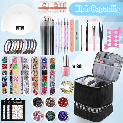 Nail Polish Organizer Holds 35 Bottles & Nail Lamp, Nail Organizers and Storage, Double Layer Nail Bag with Handle & Shoulder Strap for Travel, Nail Supplies Organizer for Manicure Kit (Black)