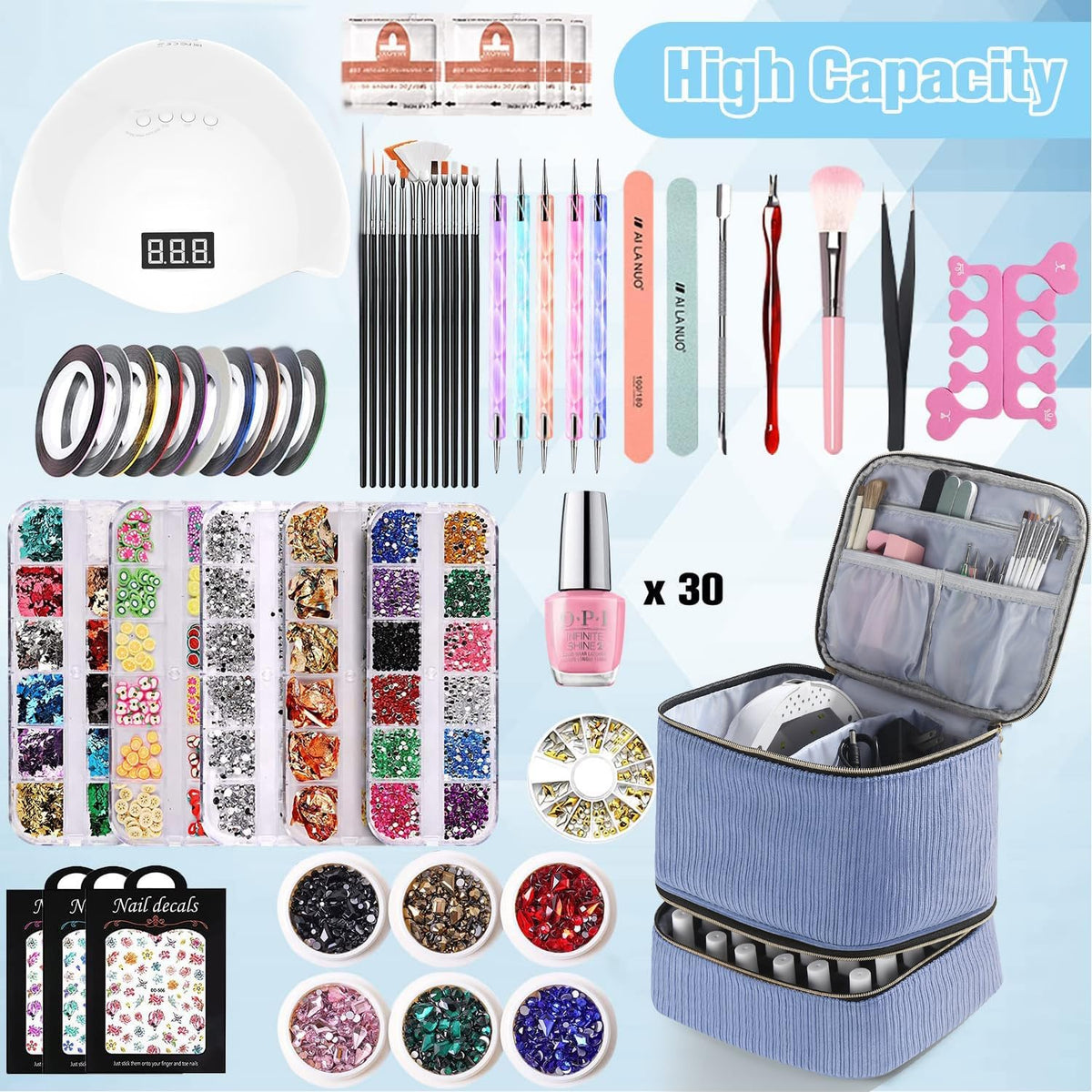 Nail Polish Organizer Holds 35 Bottles & Nail Lamp, Nail Organizers and Storage, Double Layer Nail Bag with Handle & Shoulder Strap for Travel, Nail Supplies Organizer for Manicure Kit (Black)