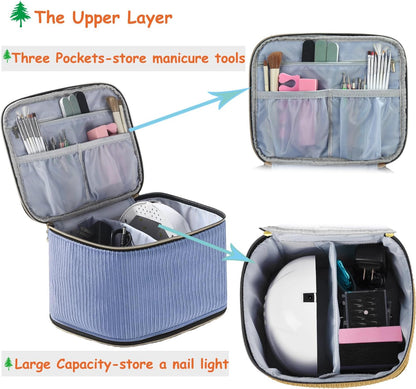 Nail Polish Organizer Holds 35 Bottles & Nail Lamp, Nail Organizers and Storage, Double Layer Nail Bag with Handle & Shoulder Strap for Travel, Nail Supplies Organizer for Manicure Kit (Black)