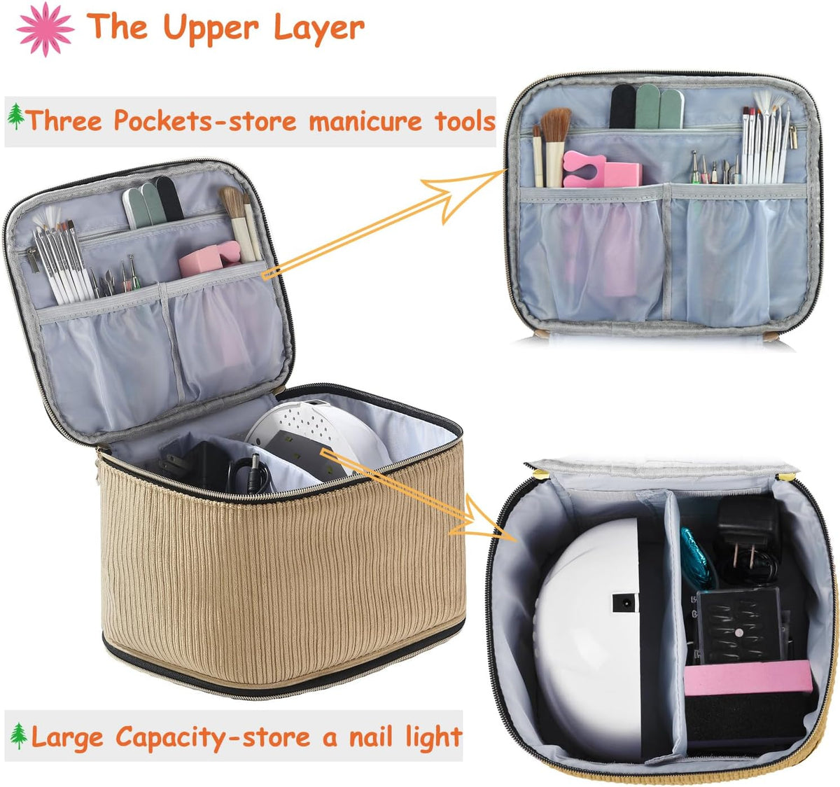 Nail Polish Organizer Holds 35 Bottles & Nail Lamp, Nail Organizers and Storage, Double Layer Nail Bag with Handle & Shoulder Strap for Travel, Nail Supplies Organizer for Manicure Kit (Black)