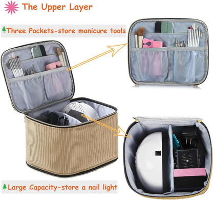 Nail Polish Organizer Holds 35 Bottles & Nail Lamp, Nail Organizers and Storage, Double Layer Nail Bag with Handle & Shoulder Strap for Travel, Nail Supplies Organizer for Manicure Kit (Black)