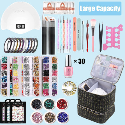 Nail Polish Organizer Holds 35 Bottles & Nail Lamp, Nail Organizers and Storage, Double Layer Nail Bag with Handle & Shoulder Strap for Travel, Nail Supplies Organizer for Manicure Kit (Black)