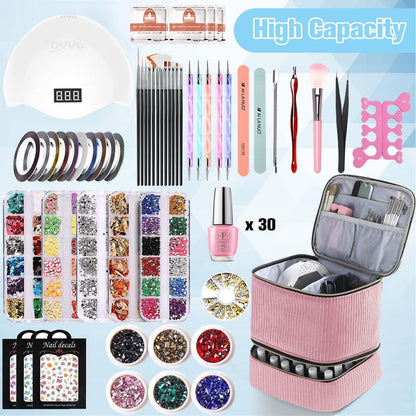 Nail Polish Organizer Holds 35 Bottles & Nail Lamp, Nail Organizers and Storage, Double Layer Nail Bag with Handle & Shoulder Strap for Travel, Nail Supplies Organizer for Manicure Kit (Black)