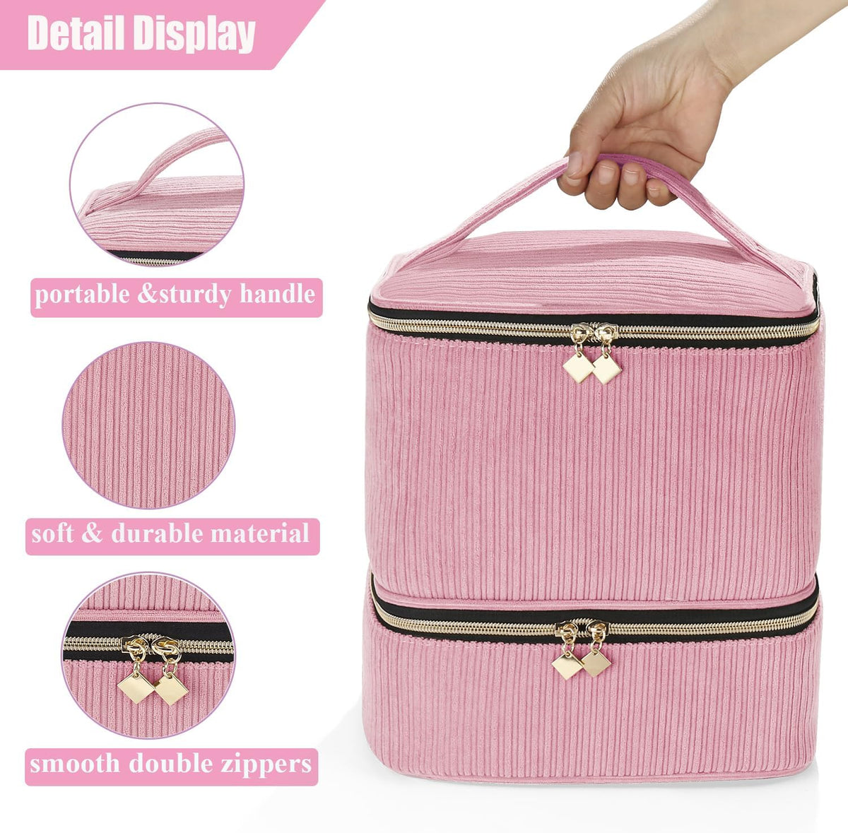 Nail Polish Organizer Holds 35 Bottles & Nail Lamp, Nail Organizers and Storage, Double Layer Nail Bag with Handle & Shoulder Strap for Travel, Nail Supplies Organizer for Manicure Kit (Black)