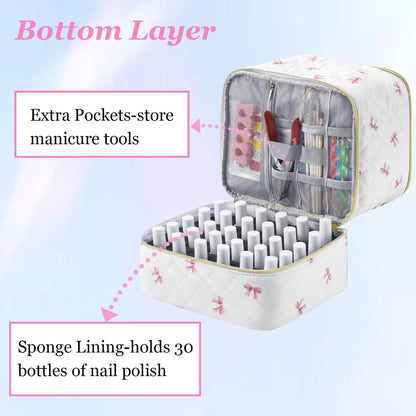 Nail Polish Organizer Holds 35 Bottles & Nail Lamp, Nail Organizers and Storage, Double Layer Nail Bag with Handle & Shoulder Strap for Travel, Nail Supplies Organizer for Manicure Kit (Black)