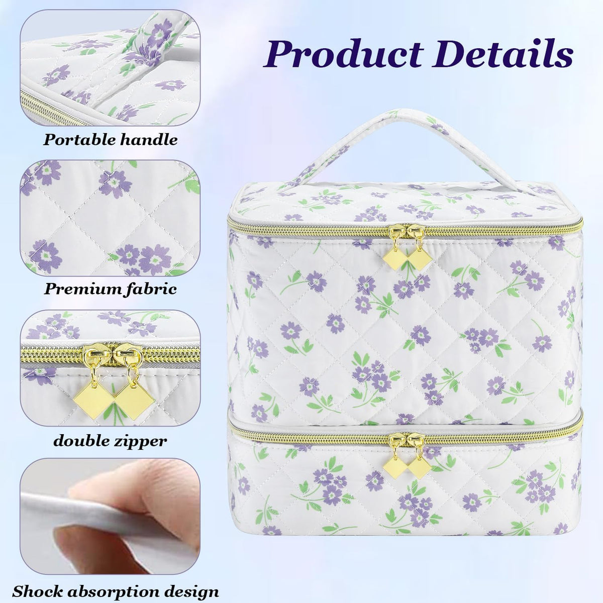 Nail Polish Organizer Holds 35 Bottles & Nail Lamp, Nail Organizers and Storage, Double Layer Nail Bag with Handle & Shoulder Strap for Travel, Nail Supplies Organizer for Manicure Kit (Black)