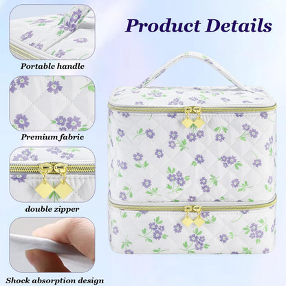 Nail Polish Organizer Holds 35 Bottles & Nail Lamp, Nail Organizers and Storage, Double Layer Nail Bag with Handle & Shoulder Strap for Travel, Nail Supplies Organizer for Manicure Kit (Black)