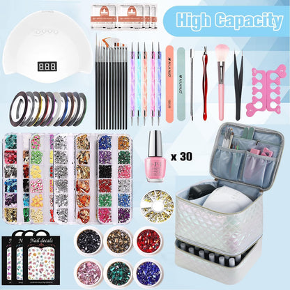 Nail Polish Organizer Holds 35 Bottles & Nail Lamp, Nail Organizers and Storage, Double Layer Nail Bag with Handle & Shoulder Strap for Travel, Nail Supplies Organizer for Manicure Kit (Black)