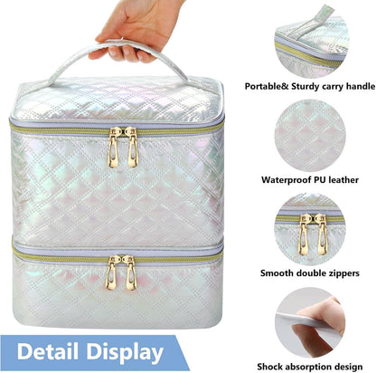 Nail Polish Organizer Holds 35 Bottles & Nail Lamp, Nail Organizers and Storage, Double Layer Nail Bag with Handle & Shoulder Strap for Travel, Nail Supplies Organizer for Manicure Kit (Black)