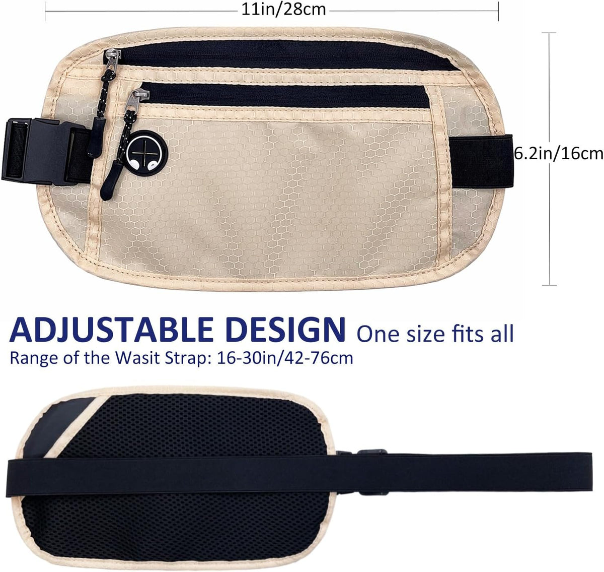 Travel Money Belt: Waist Pack for Running and Cycling, Rfid, Comfortable, Durable and Lightweight Hidden Travel Passport Wallets.(Khaki)