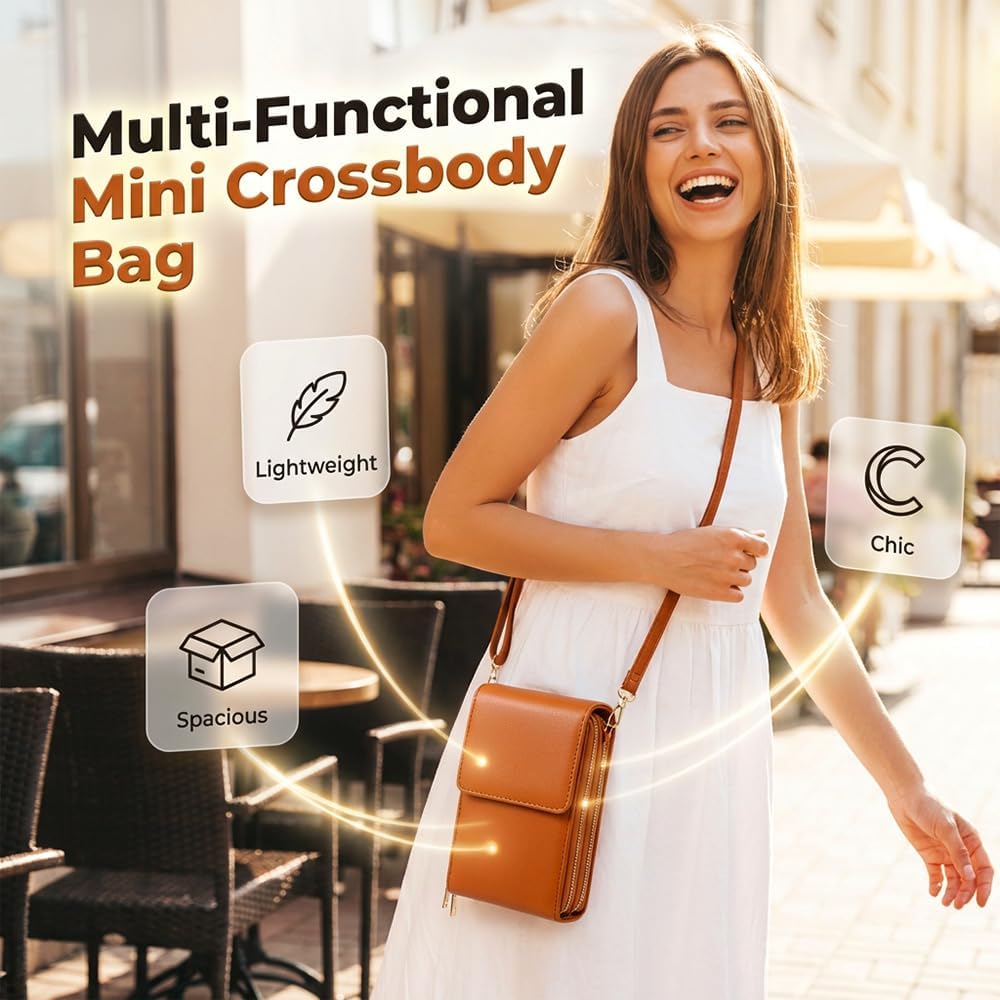 Touch Max Screen Phone Crossbody Bag, Waterproof PU Leather with Adjustable Shoulder Straps