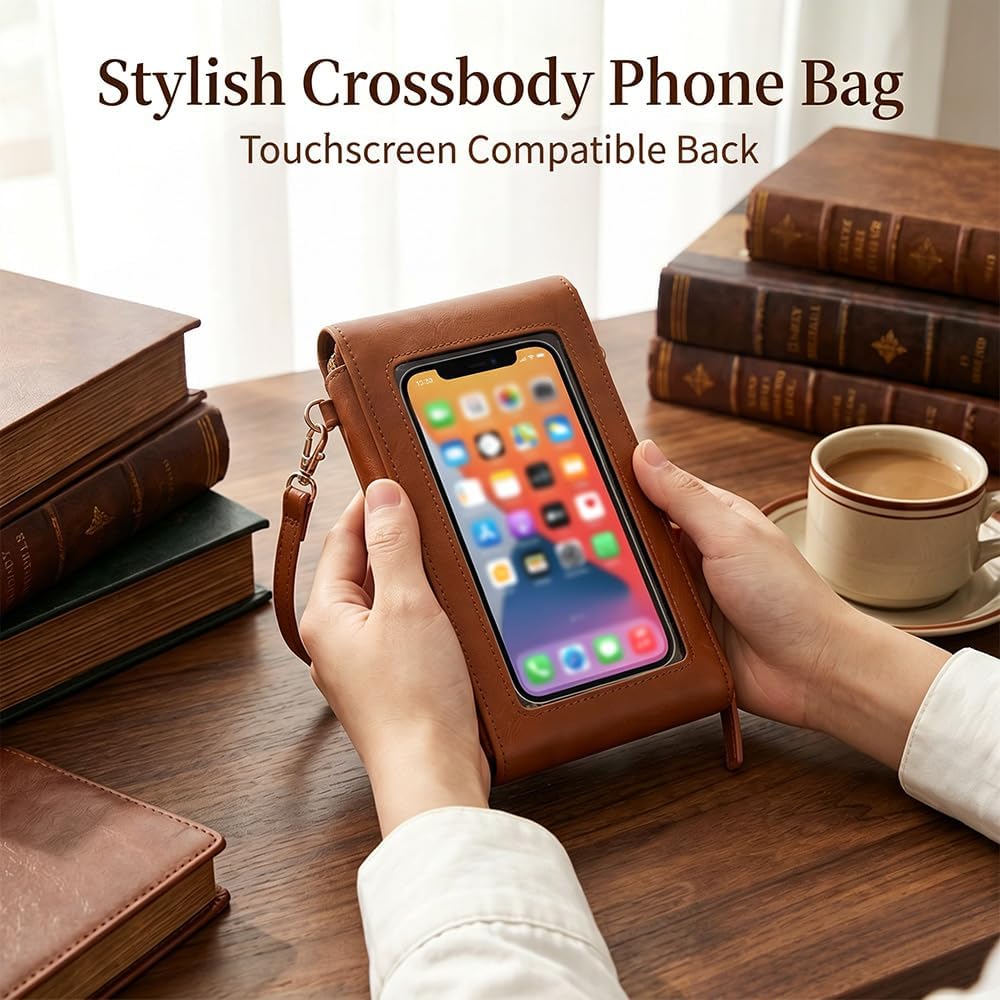 Touch Max Screen Phone Crossbody Bag, Waterproof PU Leather with Adjustable Shoulder Straps