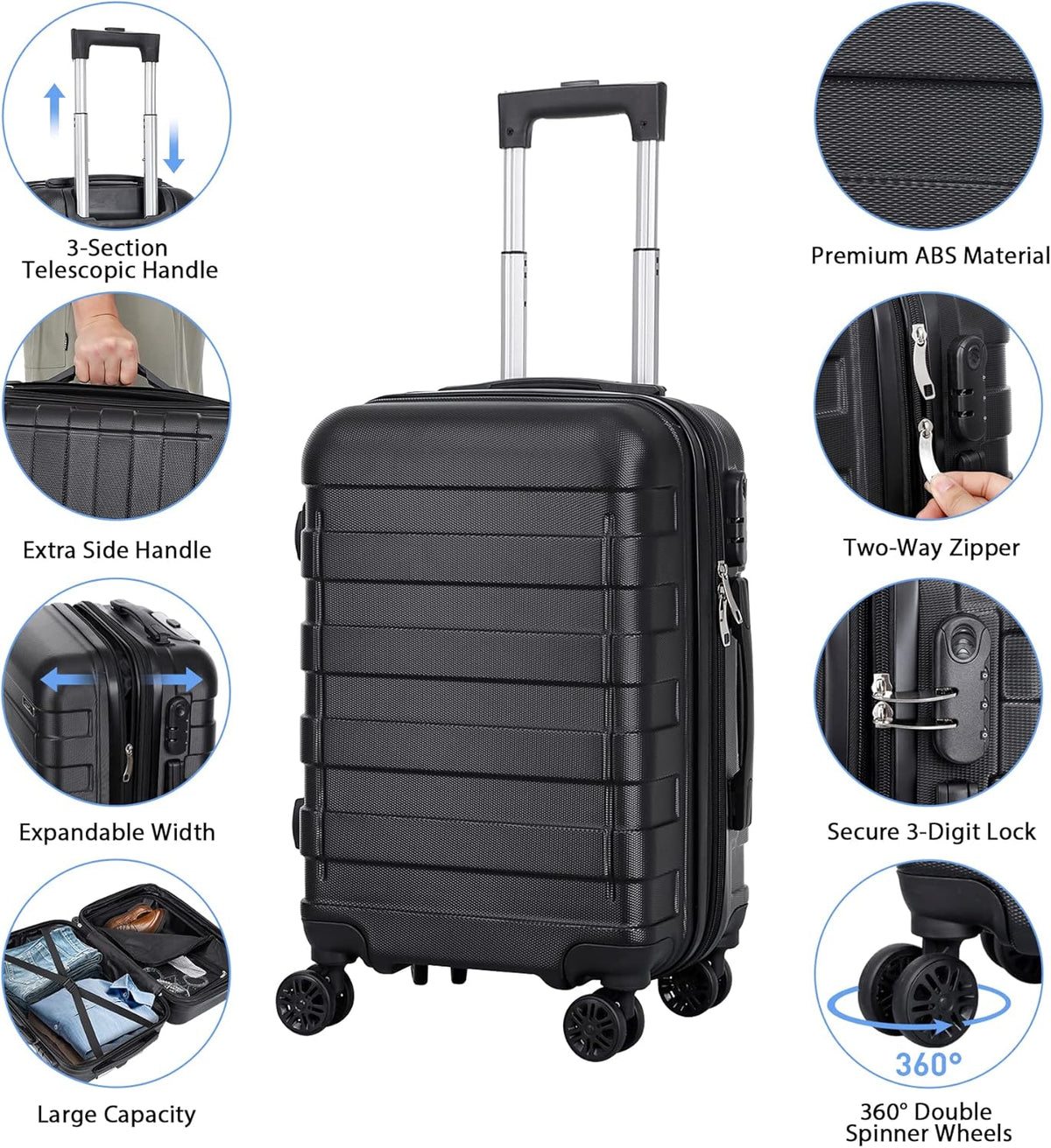 21" Carry On Luggage,Hardside Expandable Suitcase with 360° Spinner Wheels,TSA Lock and Scratch Resistant Shell,Airline Approved for Overhead Bin