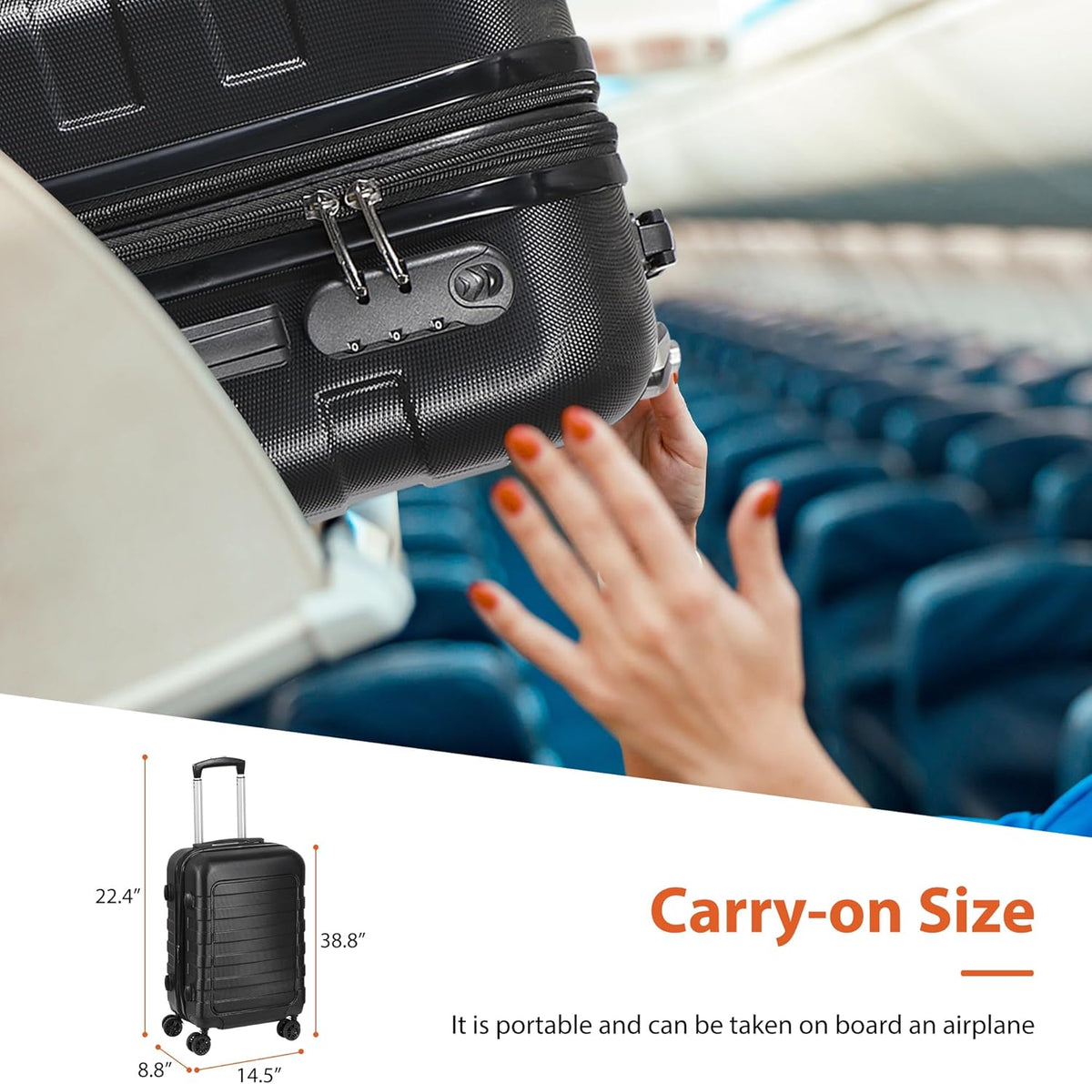 21" Carry On Luggage,Hardside Expandable Suitcase with 360° Spinner Wheels,TSA Lock and Scratch Resistant Shell,Airline Approved for Overhead Bin