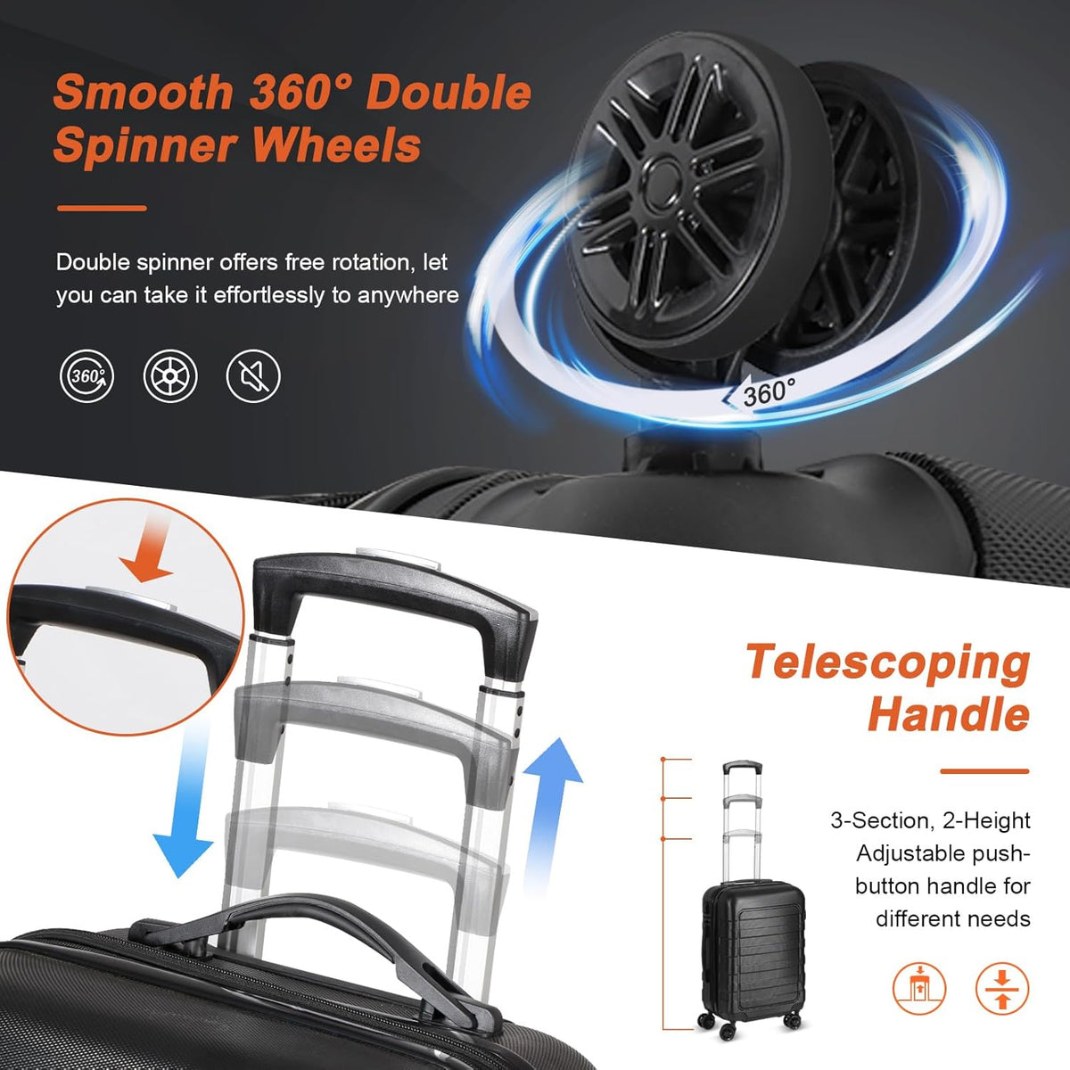 21" Carry On Luggage,Hardside Expandable Suitcase with 360° Spinner Wheels,TSA Lock and Scratch Resistant Shell,Airline Approved for Overhead Bin
