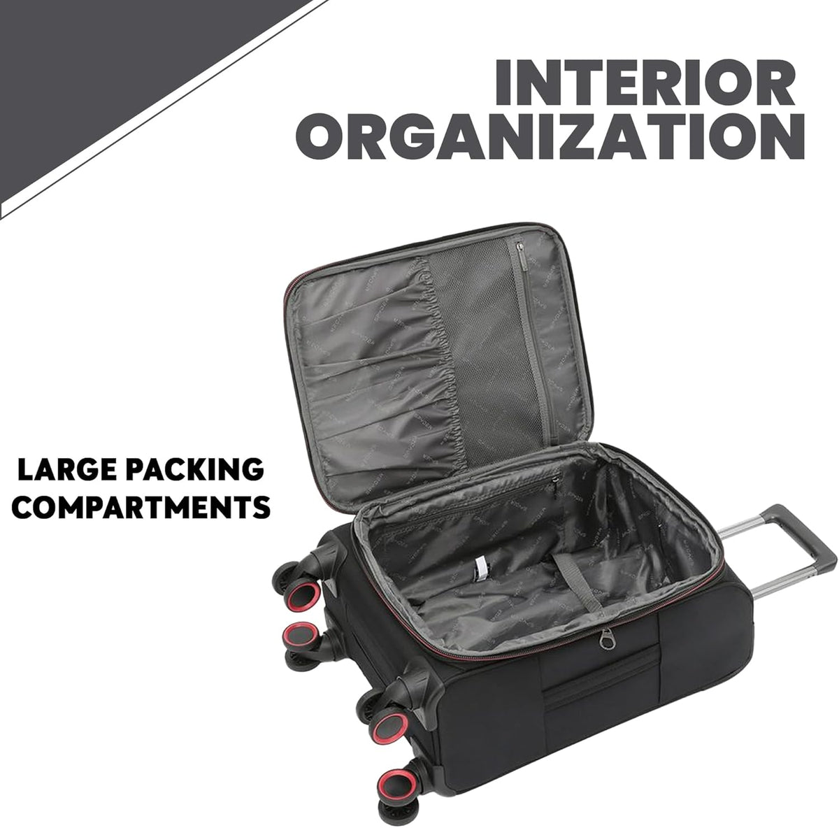 Pivot 22 Inch Expandable Softside Spinner Checked Luggage with 360° Spinner Wheels (Black, Carry-On)