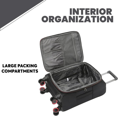 Pivot 22 Inch Expandable Softside Spinner Checked Luggage with 360° Spinner Wheels (Black, Carry-On)