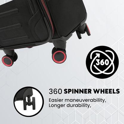 Pivot 22 Inch Expandable Softside Spinner Checked Luggage with 360° Spinner Wheels (Black, Carry-On)