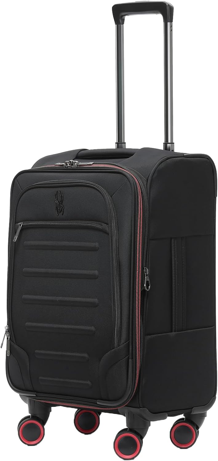 Pivot 22 Inch Expandable Softside Spinner Checked Luggage with 360° Spinner Wheels (Black, Carry-On)