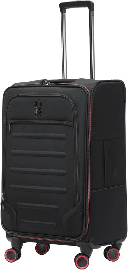 Pivot 22 Inch Expandable Softside Spinner Checked Luggage with 360° Spinner Wheels (Black, Carry-On)