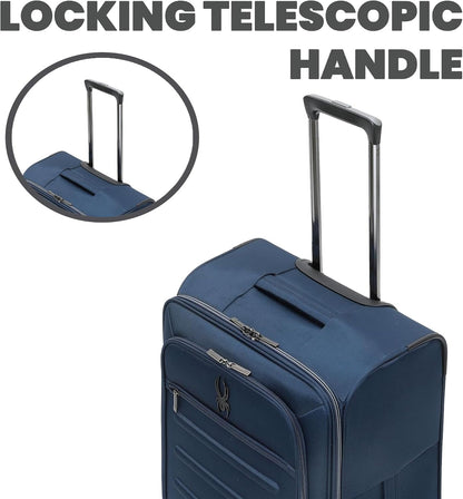 Pivot 22 Inch Expandable Softside Spinner Checked Luggage with 360° Spinner Wheels (Black, Carry-On)