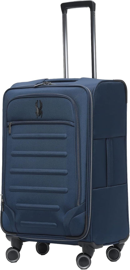 Pivot 22 Inch Expandable Softside Spinner Checked Luggage with 360° Spinner Wheels (Black, Carry-On)