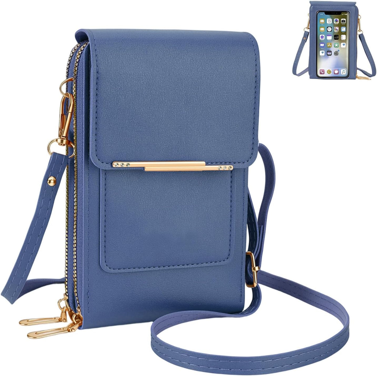 Women's Phone Messenger Bag, Crossbody Phone Wallet, RFID Touch Screen Crossbody Phone Purse, Anti-Theft Shoulder Strap