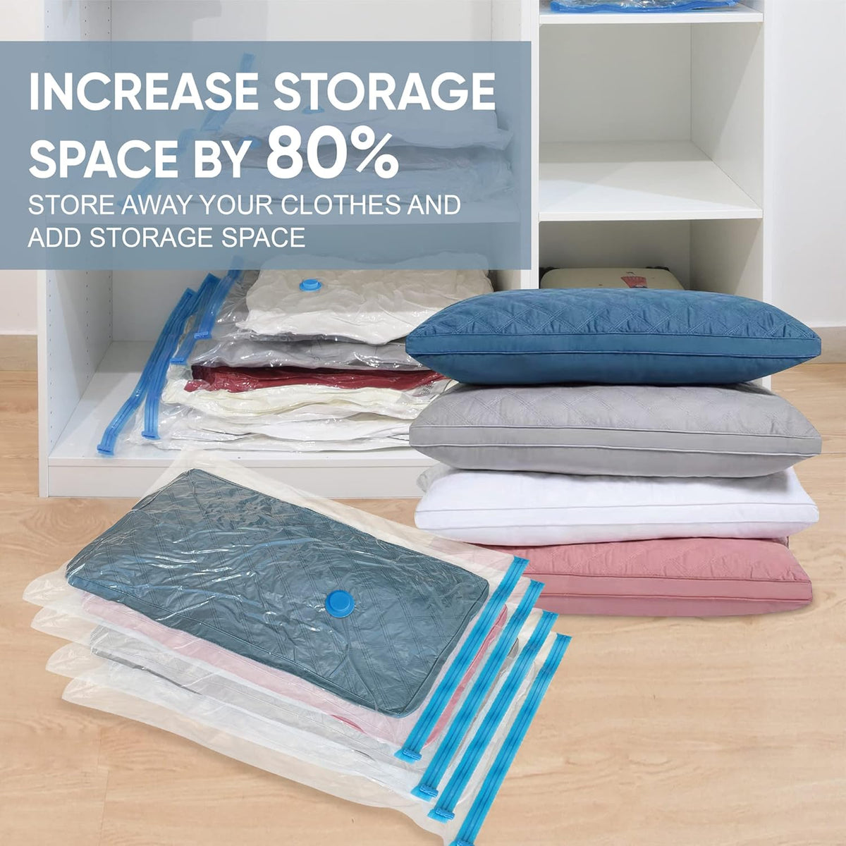 Vacuum Storage Bags, Vacuum Seal Space Saver Bags for Clothing, Travel Lugggage,Carry-on, Blankets, Comforters, Pilow, Bedding, 10 Large