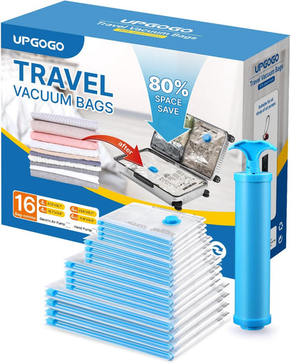 Vacuum Travel Bags Combo - Space Saver Vacuum Storage Bags for Clothing, Blankets, Pillows - Travel Essentials