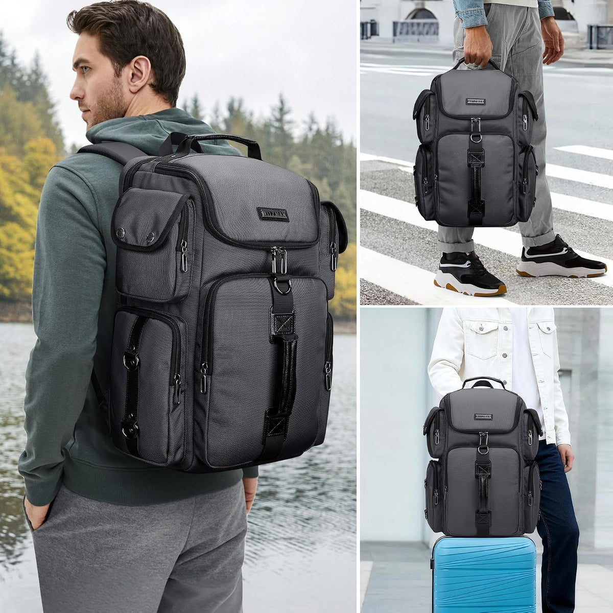 Travel Backpack for Men Carry-on Laptop Backpack | Nylon Luggage Bag Fits 16 Inch for Airline Approved,Multi Pocket, For Traveling,Casual,Commuting, B744 Silvery Grey