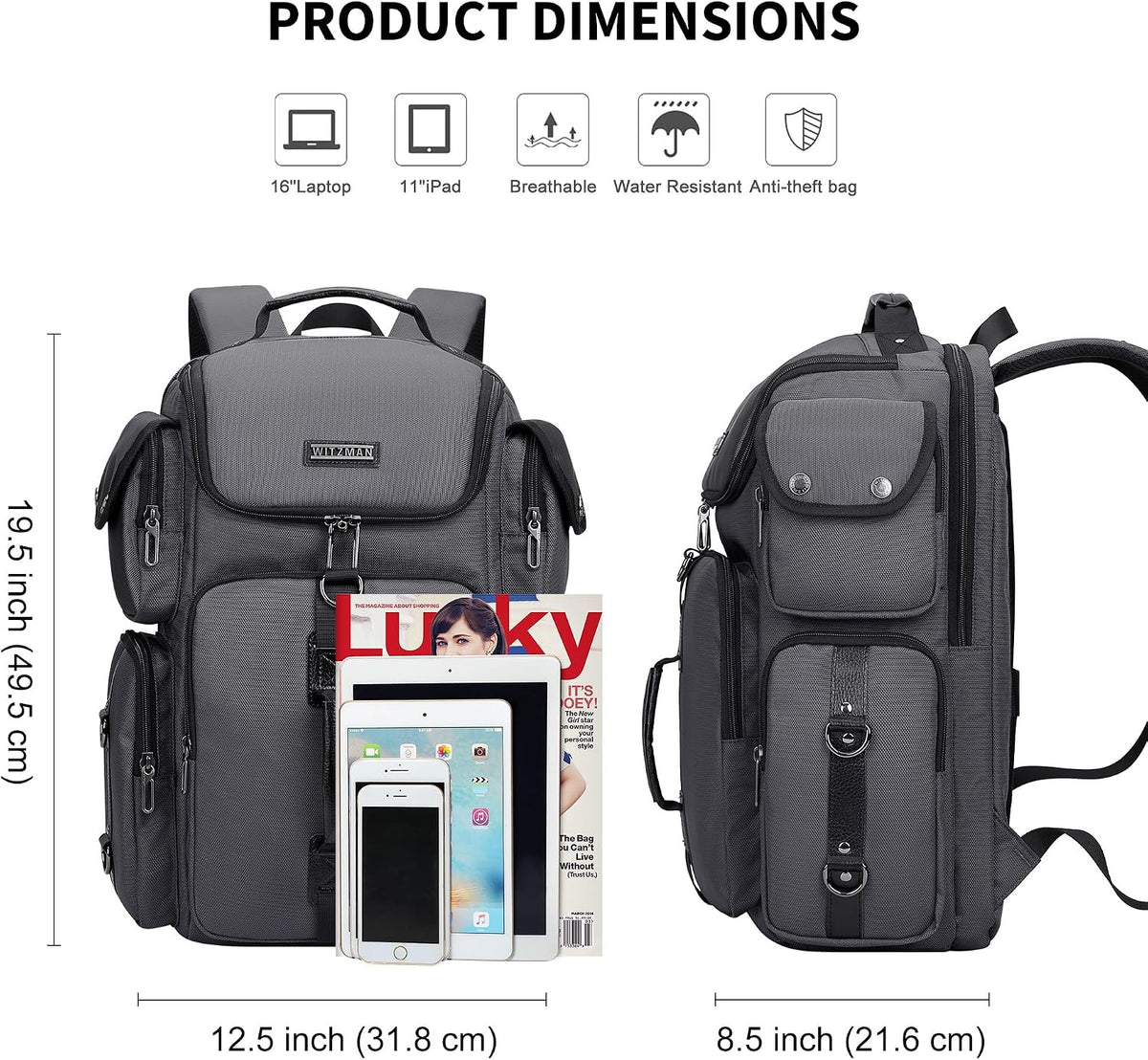 Travel Backpack for Men Carry-on Laptop Backpack | Nylon Luggage Bag Fits 16 Inch for Airline Approved,Multi Pocket, For Traveling,Casual,Commuting, B744 Silvery Grey