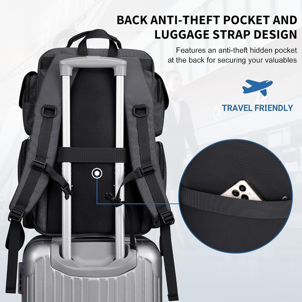 Travel Backpack for Men Carry-on Laptop Backpack | Nylon Luggage Bag Fits 16 Inch for Airline Approved,Multi Pocket, For Traveling,Casual,Commuting, B744 Silvery Grey